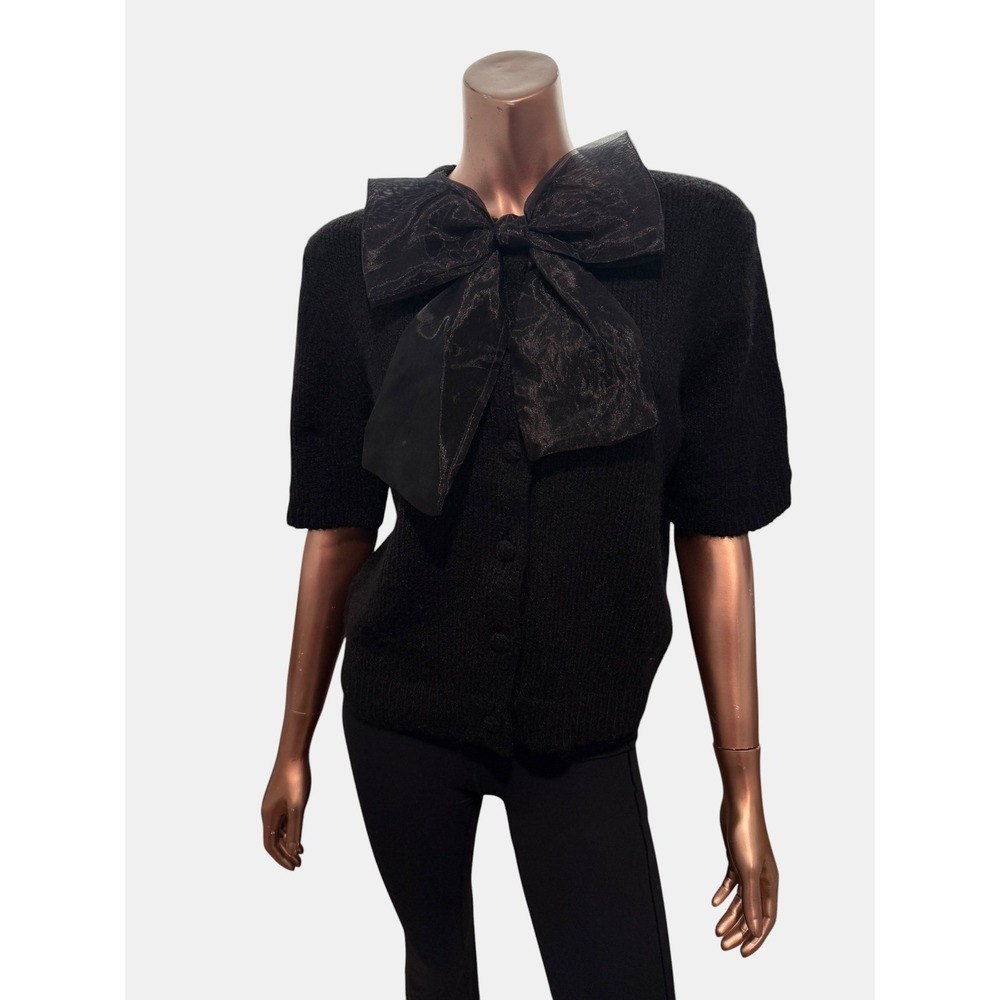 H&M Black Alpaca SS Cardigan Oversized Organza Bow Balletcore Goth Parisian/M
